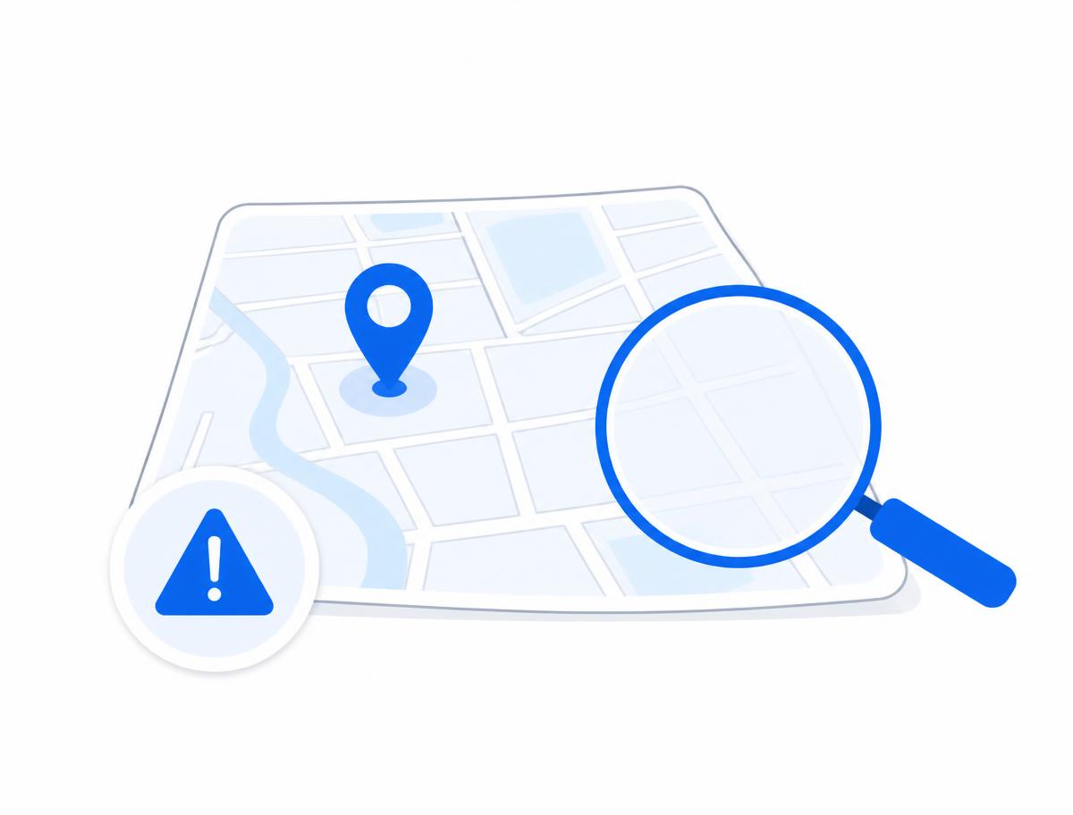 Ilustração de um mapa com marcador de localização e alerta